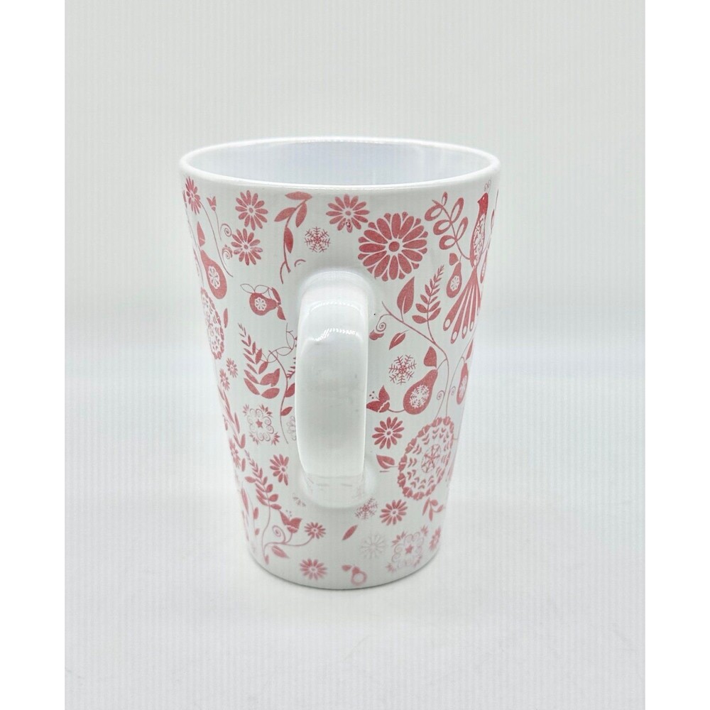 World Market Coral Pink Floral Birds & Pears Coffee Latte Mug Cup - Picture 2 of 7